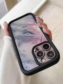 Shock-Resistant Marble-Patterned Coffee-Style Fashion Phone Case, Pack Of 1, Marble Pattern Design, Compatible With IPhone 11 Pro Max/12 Pro Max/13 Pro Max/14 Pro Max/15 Pro Max/16 Plus/16 Pro Max/16E/17, Compatible With Galaxy S24 Ultra/S25 Ultra, Compatible With Redmi, - 黑色 - 查看 2