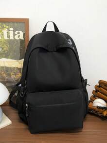 Mochila clásica de gran capacidad y unicolor - Negro - Ver 2