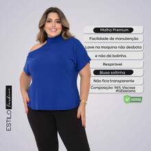 Plus Size Women's Blouse Basic Blouse Loose Top From G1 To G5 - 寶藍色 - 查看 3