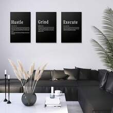 GUBIYU Black Hustle Grind Execution Wall Art Set Of 3 Framed Canvas Office Inspirational Motiviational Wall Decor Art Positive Quotes Posters Living Room Pictures Walls Decor Mens Guys 12x16 - A011 黑白 - 查看 5