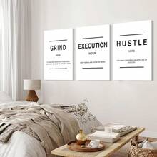 GUBIYU Black Hustle Grind Execution Wall Art Set Of 3 Framed Canvas Office Inspirational Motiviational Wall Decor Art Positive Quotes Posters Living Room Pictures Walls Decor Mens Guys 12x16 - 白色喧囂勵志海報 - 查看 9