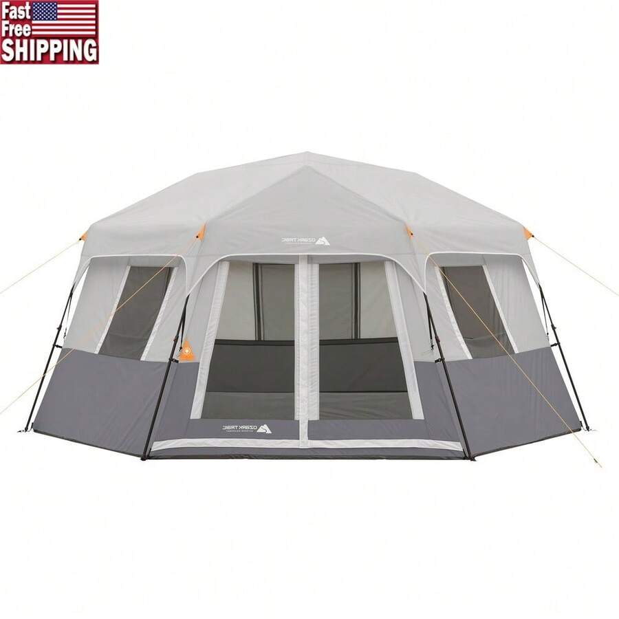 8-Person Instant Hexagon Cabin Tent 15x13 Easy Setup Pre-Attached Poles E-Port Spacious Interior Rainfly Included 7 Windows 80in - Multicolor - View 1