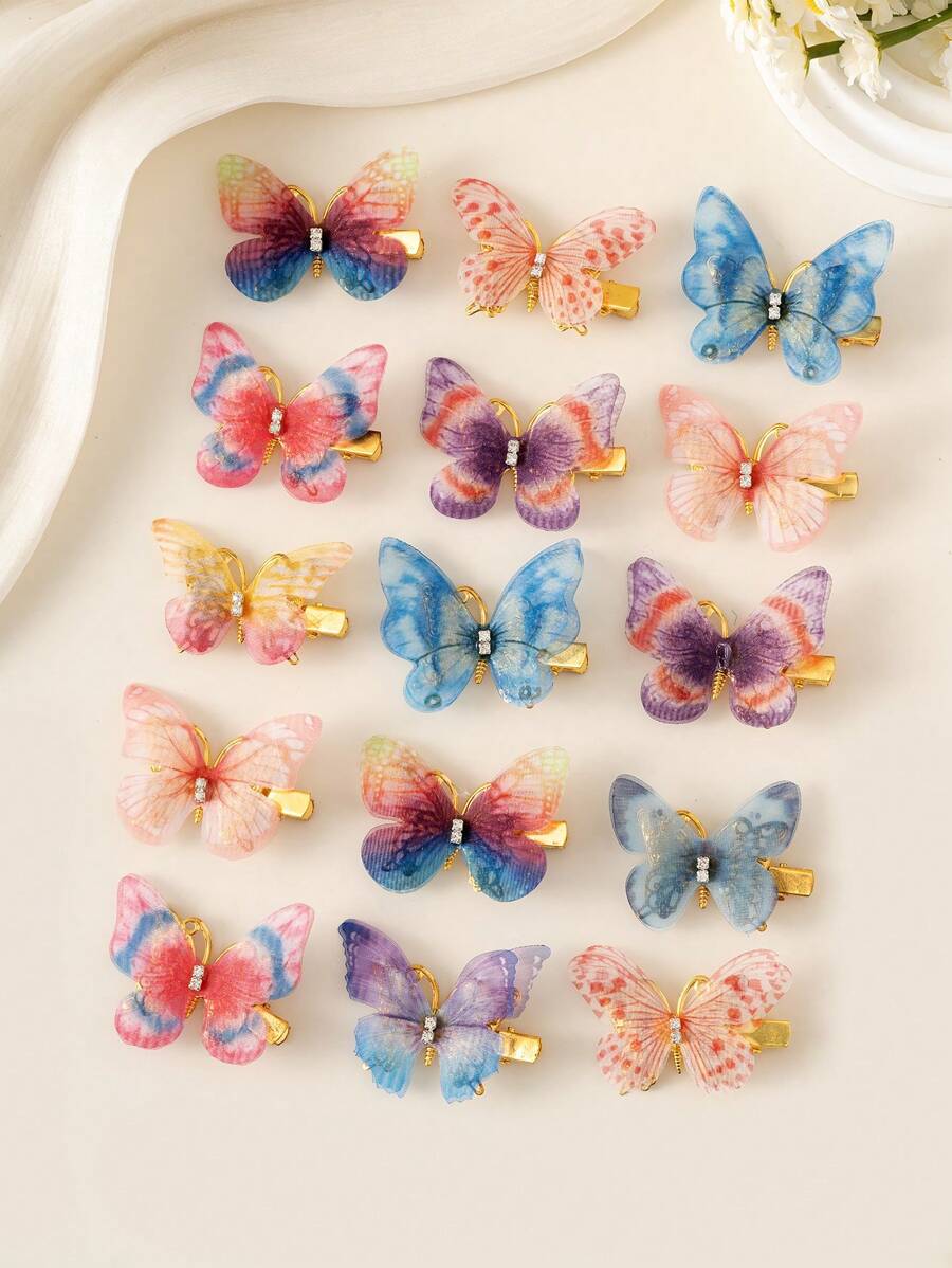 10 pièces Assortiment de pinces à cheveux élégantes et colorées avec strass en forme de papillon, convient pour les fêtes, les cadeaux, l'usage quotidien, les pinces à griffes, les pinces à cheveux, les barrettes, les accessoires scolaires, les accessoires de rave