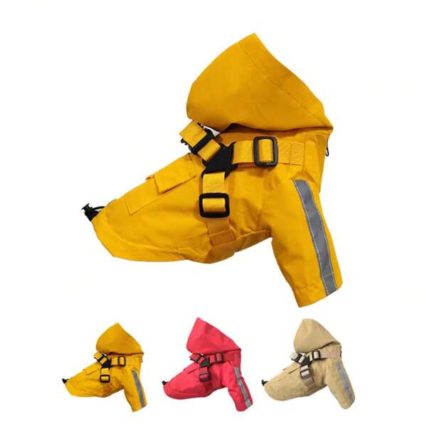 4-Season Outdoor Dog Raincoat, Pet Chest Harness Rain Poncho, Waterproof Reflective Jacket For Small To Medium Dogs