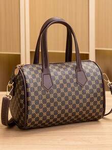 女士手提包 2025 新款休闲时尚花卉印花大容量托特包，多功能单肩包和手提包 - 咖啡棕 - 查看 2