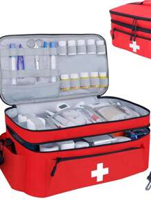 Bolsa Grande de Primeiros Socorros com Alça de Ombro, Caixa de Armazenamento de Suprimentos Médicos, Bolsa Organizadora de Emergência para Viagens, Adequada para Carro, Casa, Escritório, Ambiente Externo, Camping, Trilha