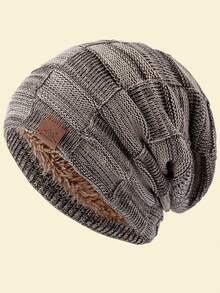 JZML 1件字母裝飾軟款戶外滑雪針織毛帽，附內裡，秋季穿搭 - Fashion Beanie - 查看 25