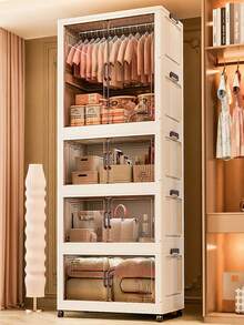 5/4/3/2/1 Layers No-Installation Folding Wardrobe, Bedroom Home Use Easy Thick Plastic Adult Rental Muti-Layer Storage Cabinet - 65 Transparent - View 9
