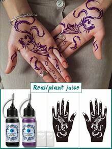 2pcs Hollow Tattoo Stencils + 2pcs Body Painting Crayons Set, Skin Art Supplies, Rose Vine Pattern For Arm, Wrist, Body Painting, Temporary Waterproof Fake Tattoo Template, Unisex - Multicolor - View 14