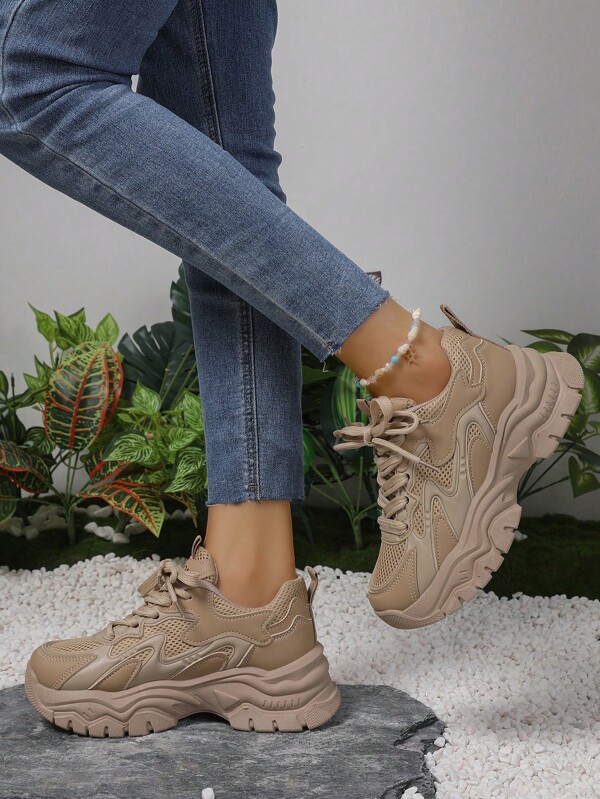 Women's Fashion Chunky Chunky Sneakers, 2025 New Arrivals, Thick Sole Casual Sports Shoes, Comfortable And Breathable, Suitable For Autumn