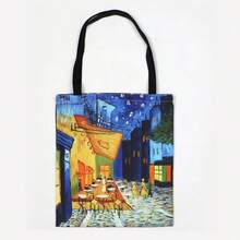 经典大师梵高帆布手提包，油画星夜、向日葵、杏花、咖啡印花女士手提包，轻便单肩包，多功能适合外出、摄影 - 彩色 - 查看 15