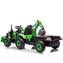 24V Ride-On Electric Tractor Toy With 4-In-1 Construction Attachments (Excavator, Dump Truck & Bulldozer) W/Parent Remote Control,3-Speed Adjustable,Built-In Music Player,LED Tail-Light - Multicolor - View 6