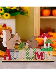 1 件感恩节装饰收获季节刺猬松鼠木制装饰小树字母木制平台，感恩节木制桌面装饰，木制桌面装饰，收获派对用品，感恩节装饰秋季装饰万圣节秋季装饰 - 彩色 - 查看 19
