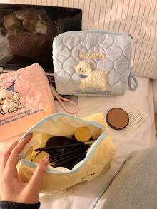 卡通毛絨熊女用化妝包/美容收納手拿包－適用於存放護膚品、眼影盤、底妝、眼霜等；便攜旅行美容與盥洗用品收納包，適合派對、度假、婚禮化妝、泳池與海灘場景 - 彩色 - 查看 2