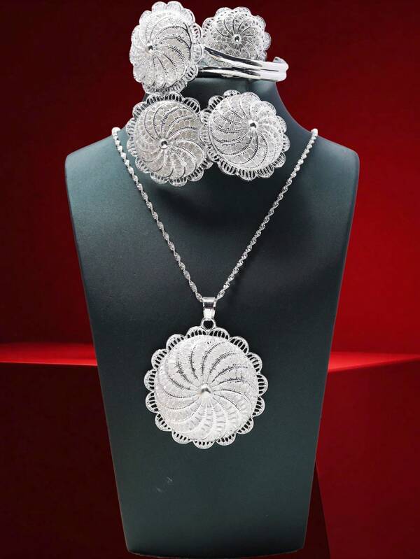 4-Piece Silver Plated Classic Jewelry Set Gold Eritrea Dubai Women's Habesha Wedding Party Gift Set