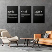 GUBIYU Black Hustle Grind Execution Wall Art Set Of 3 Framed Canvas Office Inspirational Motiviational Wall Decor Art Positive Quotes Posters Living Room Pictures Walls Decor Mens Guys 12x16 - A011 黑白 - 查看 4