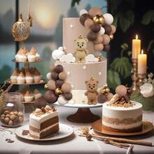38pcs/Set Dark Light Brown Bear Cake Topper Khaki Light Brown Dark Brown Gold Foam Ball Cake Decoration, Suitable For Baptism Gender Reveal Party Birthday Party Suitable Wedding New Year Christmas Party Cake Decoration - Multicolor - View 3