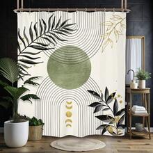 Rèm tắm vui nhộn, Rèm tắm màu xanh lá cây trừu tượng, thẩm mỹ tối giản, hiện đại, hình học, lá cây, vòm, polyester trung tính, rèm phòng tắm chống thấm nước, trang trí phòng tắm - Xanh Sage Đen - Xem 2