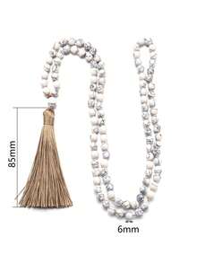 6毫米流苏长项链，波西米亚风白色 Howlite 108 颗珠子项链，Mala 串珠项链，冥想、瑜伽、祈祷珠宝礼物，适合男女 - 白色 - 查看 6