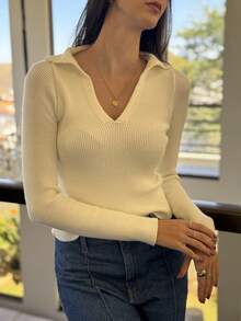 POLO NECK LONG SLEEVE TANK TOP IN KNIT MODAL NEW COLLECTION IVERNO - 白色 - 查看 3