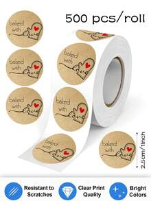 500pcs Kraft Paper Handmade Thankyou Label Stickers, 1 Inch Round "Backed With Love", Suitable For Small Business, Bakery, Beverages, Gifts, Packaging, DIY Decoration For Envelopes, Cards, Bouquets, Sealing Stickers, PVC Non-Adhesive - Brown - View 11