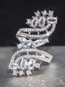1 pieza Anillo glamoroso con circonita cúbica para mujer para boda, compromiso, aniversario, fiesta, joyería, regalo del Día de San Valentín