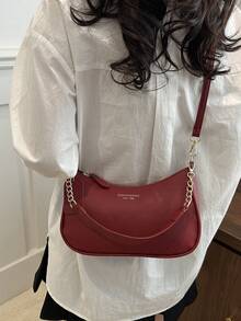 Bolso cruzado de mujer minimalista y versátil de unicolor con letra, elegante bolso de hombro con cadena, adecuado para compras, llevar billetera, mujeres jóvenes, estudiantes universitarios, recién graduados, trabajadores de cuello blanco. Ideal para oficina, universidad, trabajo, negocios, viajes al trabajo, actividades al aire libre, viajes y excursiones. - Rojo - Ver 6