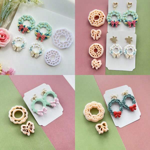 Christmas Wreaths Polymer Clay Cutter Holiday Clay Cutter Winter Clay Earring Cutter Jewelry Making Animal Cutter Clay Tools - Polymer Clay Molds For Art And Craft