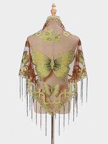 1pc Butterfly Embroidery Lace Hollow Triangular Scarf/Shawl - Multicolor - View 20