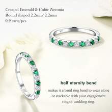 Birthstone Rings Eternity Band 925 Sterling Silver/Yellow Gold Created Gemstone Stackable Wedding Band Half Eternity Rings For Women Size 6 To 102025 - 05. 五月 / 創建祖母綠 - 查看 8