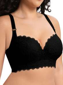 صدرية دانتيل كبيرة الحجم مع سلك داعم - تغطية كاملة ورفع الصدر، تصميم مطرز جذاب للأعلى بدون ظهر، صدرية يومية مضادة للانهيار لقمصان التي-شيرت