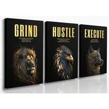 GUBIYU Black Hustle Grind Execution Wall Art Set Of 3 Framed Canvas Office Inspirational Motiviational Wall Decor Art Positive Quotes Posters Living Room Pictures Walls Decor Mens Guys 12x16 - 黑金002 - 查看 1