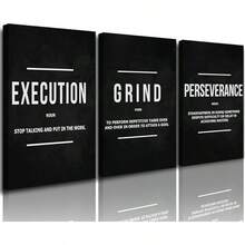 GUBIYU Black Hustle Grind Execution Wall Art Set Of 3 Framed Canvas Office Inspirational Motiviational Wall Decor Art Positive Quotes Posters Living Room Pictures Walls Decor Mens Guys 12x16 - A011 勵志牆畫 - 查看 1