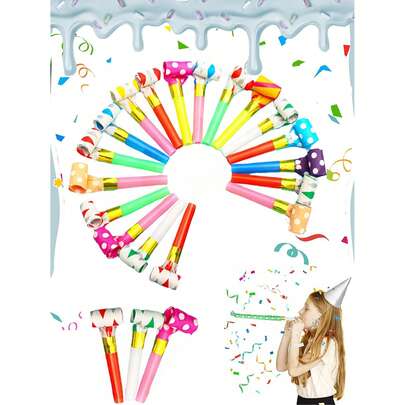 50pcs/30pcs/10pcs Party Whistles, Fun Party Horns, Colorful Birthday Whistles, Gifts For Boys & Girls (Colorful Paper Rolls), Baby Shower Birthday Whistles
