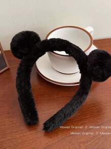 3 Pcs/1 Pc Women Autumn/Winter Plush Cute Bear Headband In White, Black, Khaki, Fashion Versatile High-End Elegant Simple Solid Color Hair Band, Suitable For Daily Outing, Casual, Party, Commute, Vacation, Ponytail, Bun, Washing Face, Makeup, Outfit Accessory, Hairband Headband For Women ,Hair Accessories, Diadema, Hair Hoop
