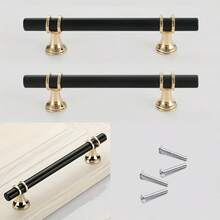 6pcs Elegant Black Gold Stainless Steel Cabinet Handles - Polished Finish, Durable Metal + Plastic Structure, Suitable For Drawers And Cabinets, Perfect For Home And Office Decor - Black Gold - View 11