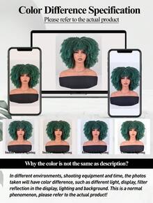 Short Afro Kinky Curly Wig With Bangs For Women High Temperature Synthetic Hair Wig Curly Afro Wigs For Women - Curly Afro Wigs Black Wig For Women Brown Gold Gradient 12 Inch Replacement Wigs Party Use Natural Black Hair Carnival Cosplay Wigs - Màu xanh lá cây đậm - Xem 6