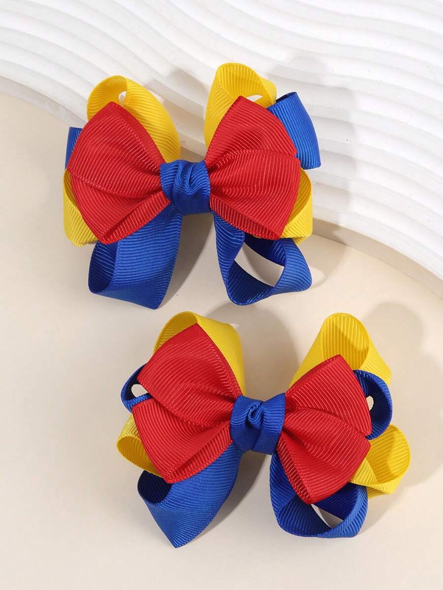 قطعتان من مشابك الشعر المزينة بالفيونكات متعددة الألوان، مشابك شعر مزينة بفيونكات قماشية، إكسسوارات شعر أميرية ملونة جميلة، مناسبة كهدايا للفتيات، المراهقات لاستخدام يومي، العطلات والحفلات - متعدد الألوان - مشاهدة 1