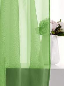1pc Sheer Voile Curtain, Lightweight Translucent Fabric, Sun Blocking & Heat Insulation, Rod Pocket Top Design, Good Drapability, Suitable For Living Room, Bedroom, Balcony Decor | Autumn Decoration, Room Decor - Green - View 7