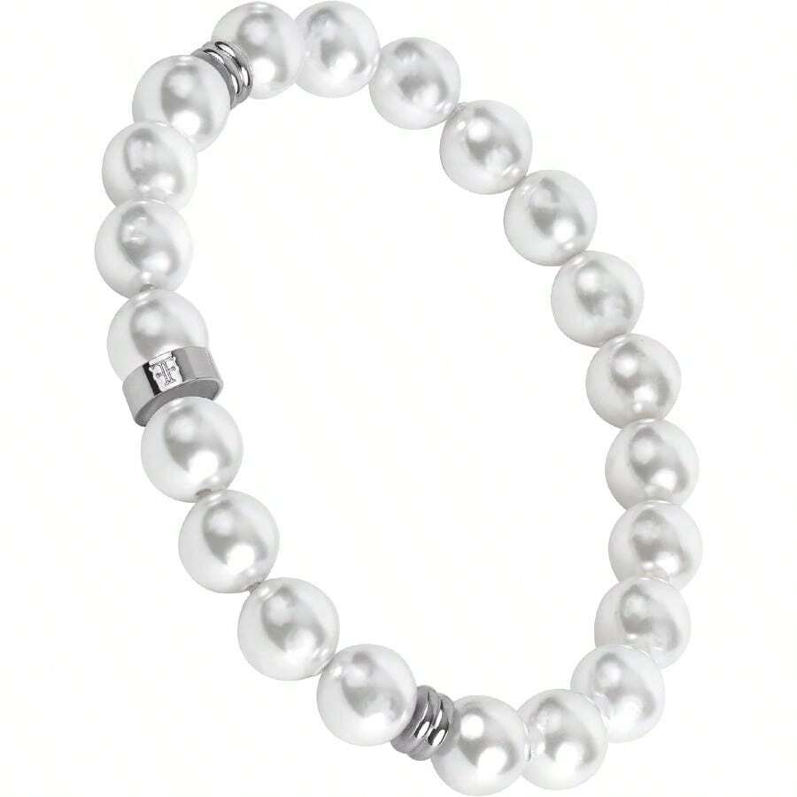 Fe Foundry Men's 8mm Shell Pearl ManMade Bracelet [Small Medium Large And Adjustable Sizing Options] Marlow Refined HandCrafted Jewelry Designed By Jewelers Fed For Men [Marlow] - Thép không gỉ - Xem 1