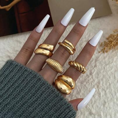 5 Peças Conjunto de Anéis Irregulares Dourados Femininos, para Uso Diário, Encontros