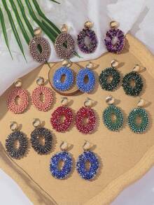 1 par de pendientes tejidos a mano con cuentas de cristal de moda para mujer, estilo bohemio, adecuados para días festivos, uso diario, regalo, boda, Ramadán, accesorios de primavera/verano