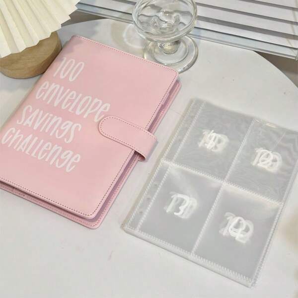 KKC 100 Envelopes Money Saving Challenge A5 Binder With Cash Envelopes Budget Book To Save $5050 In 100 Days, Ideal For Budget Planning Money Management Organizer Pvc Durable E Planner Sketchbook Bible Study Supplies Cute Office Supplies For Work