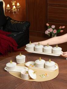 1 Set Milky White/Transparent Round Plate Set, Snack Nut Candy Storage Dish, Luxury Holiday Food Container Set, Reusable - Milky White - View 11