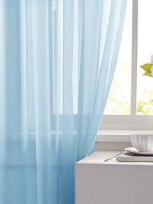 1pc Sheer Voile Curtain, Lightweight Translucent Fabric, Sun Blocking & Heat Insulation, Rod Pocket Top Design, Good Drapability, Suitable For Living Room, Bedroom, Balcony Decor | Autumn Decor, Room Decor - Sky Blue - View 5