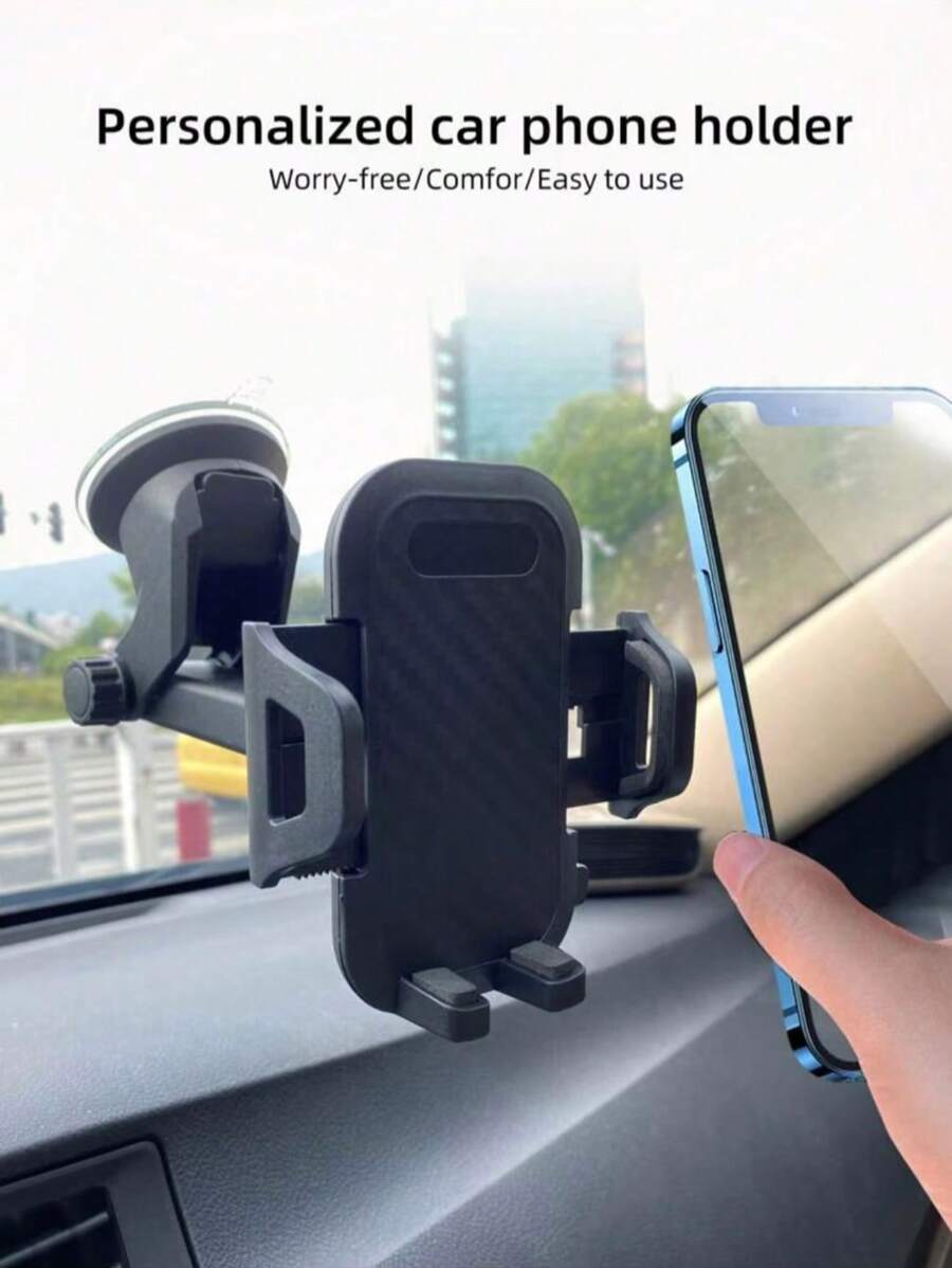 1pc Rotatable Suction Cup Car Phone Holder, Windshield/Dashboard Mount For IPhone/Android, Washable & Reusable - Black - View 1