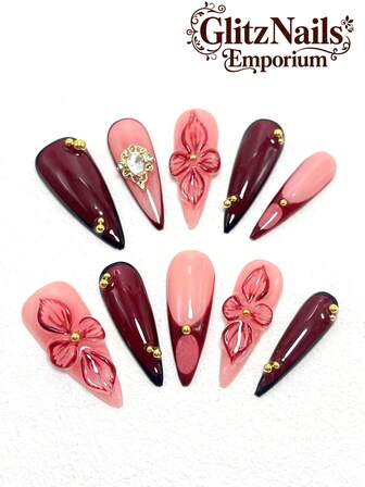 10 piezas de Uñas postizas largas de 33mm de punta delgada con tacón alto hechas a mano. Son uñas falsas de diseño artesanal tallado, pintado a mano con degradado francés y con adorno de bola de acero dorado. Ideales para uso en primavera, verano, fiestas, bodas y uso diario. Cada juego de 10 piezas incluye 3 tamaños diferentes. El kit incluido es el mejor regalo para amigas mujeres.