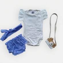 Baby Girl Set | Ribbed Bodysuit With Lace Sleeves + Shorts And Headband | Stylish Look