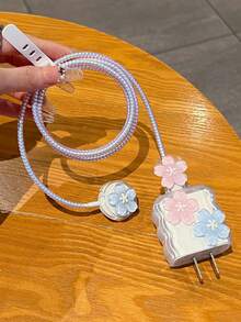 5pcs/Set Morning Glory Flower Protective Case Compatible With Apple Watch S9 Data Cable, Charger Adapter Protective Case Compatible With Apple Watch S8/7/SE/Ultra, 20W Charger Adapter Protective Case, US Plug Nan Charger Protector Charger Case Phone Accessories - Multicolor - View 5