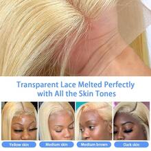 Perruque de cheveux vierges brésiliens de 180% de densité, 14 pouces, HD 13x4 Lace Frontal, coupe au carré droite, couleur blonde #613, mélangée avec des fibres, pour femmes, avec une ligne de front naturelle pré-épilée, longueur de 10 à 14 pouces, 30 pouces de long, pour un usage quotidien - S613 - Voir 8